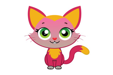 Charming Cartoon Cat Illustration with Pink and Yellow Accents a Delightful Animated Character Design