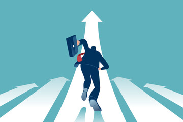Naklejka na ściany i meble A businessman chooses the path that leads up to success and career. Concept business vector illustration