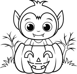 Fototapeta premium cute vampire painting pumpkin add grass and a tre (1).eps