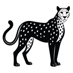 Stylized Black and White Illustration of a Leopard with Distinct Spot Pattern