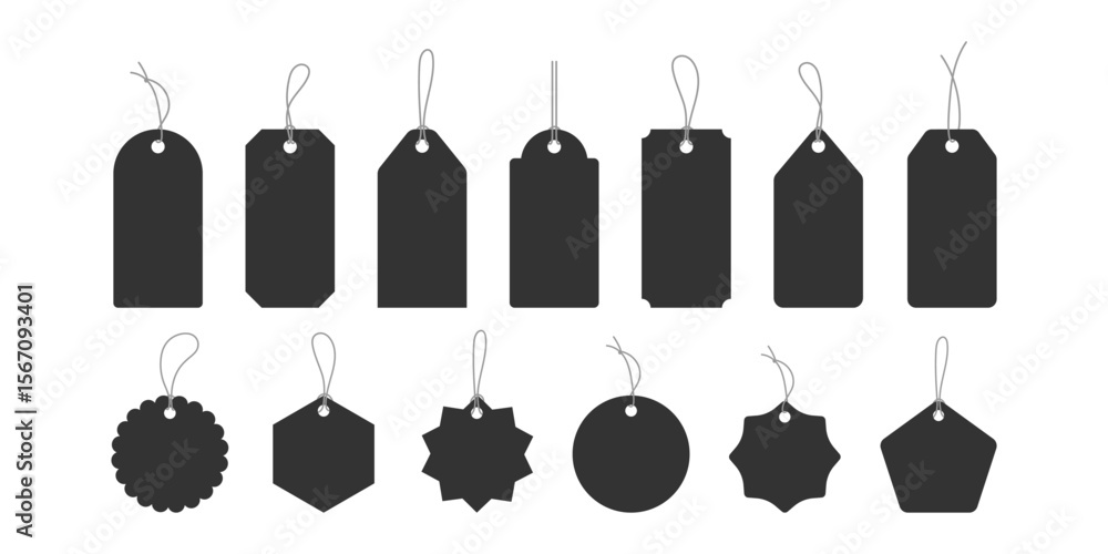 Aufkleber vector collection of hanging label tags in different forms. geometric hang label set. simple silhoue