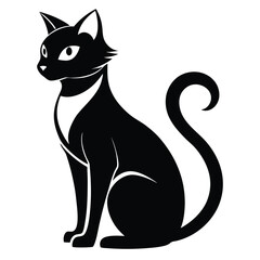 Elegant Black Cat Silhouette with Curled Tail and Alert Posture, Creating a Sleek and Mysterious Design