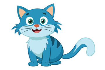 Adorable Blue Cartoon Cat Sitting with a Cute Smile and Playful Expression on a White Background