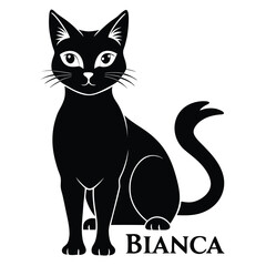 Fototapeta premium Elegant Black Cat Illustration with Sleek Silhouette and Stylized Features Depicting a Pet Named Bianca