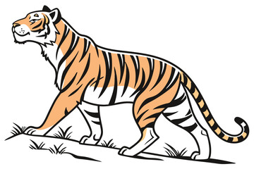 Stylized Tiger Illustration with Bold Black Stripes and Creamy Orange Fur Standing Confidently