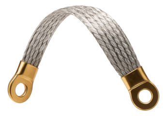 Grounding strap for use with a home generator, crafted from durable tinned copper braid to resist corrosion.