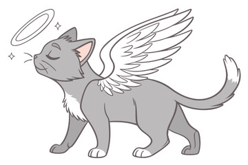 Gray Cat with Angel Wings and Halo a Peaceful Feline Spirit