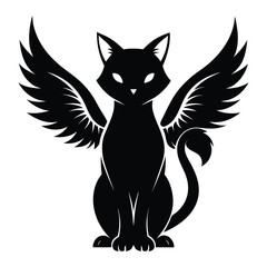 Mystical Feline Guardian A Winged Cat with an Enigmatic Gaze Standing Guard