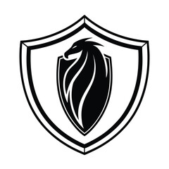 Black dragon head silhouette on shield emblem white