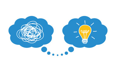 Idea concept, problem solving, creative of simplifying complex process lightbulb, contemplation on messy issue, innovations solution, untangled of problem, creativity opportunity discovery