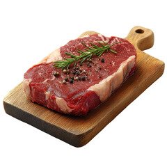 Cooking juicy ribeye steak on wooden board kitchen food isolated on transparent background