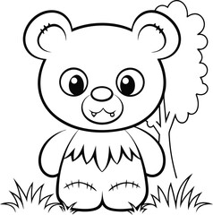 Obraz premium cute zombie teddy bear add grass and a tree colo (1).eps