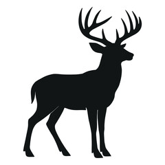 Deer Buck Silhouette with Antlers, Wildlife Animal Vector for Hunting, Nature, and Forest Designs