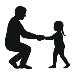 Father and Daughter Silhouette Vector, Black Family Bonding Illustration for Father’s Day, Parenting, and Love-Themed Designs