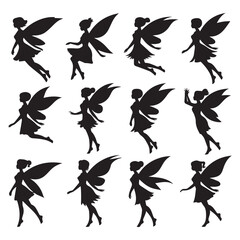 Obraz premium Collection of twelve black silhouette fairies in various flying poses