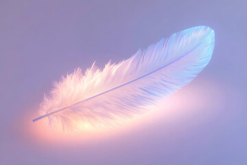 Glowing feather on soft pastel background symbolizing mindfulness and tranquility