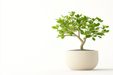 Minimalist indoor bonsai tree in white pot for mindful home decor
