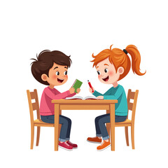 Friends Comparing School Gear at Desk