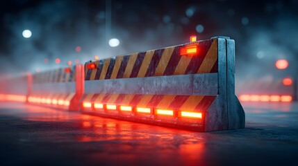 Hyper-Realistic 3D Illustration of an Engineered Barrier Roadblock Emphasizing Safety, Secure Access Control, and Risk Management in Industrial Settings