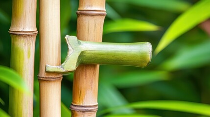 Fototapeta premium Close-Up of Bamboo Plant with Green and Brown Stems in Nature