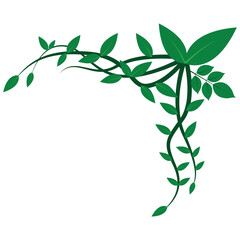 Tree root corner with dense green leaves, green leaf branch border vector