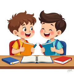 Cartoon School Prep With Laughing Children