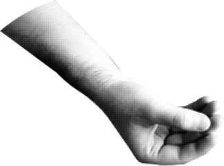 Trendy halftone collage element hand holding thing. Element cut out . Retro punk design for poster social media banner, flyer