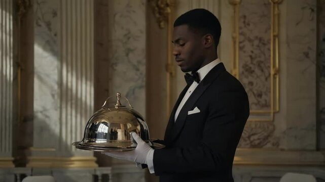 Waiter with a butler's tray.