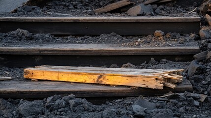 Weathered Wood Plank on Dark Ground with Step Background