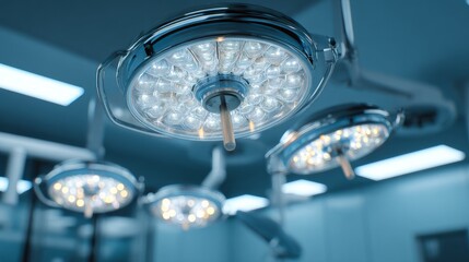 Bright surgical lights in a contemporary operating room. Placeholder for content