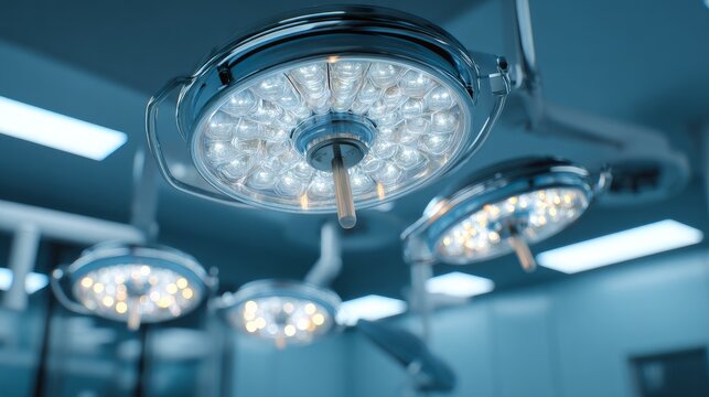 Bright surgical lights in a contemporary operating room. Placeholder for content