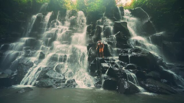 Waterfall Bali Kanto Lampo Waterfall one of the most beautiful tropical waterfalls Bali famous landmark and popular travel destination Bali, Indonesia 4K