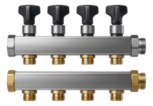 Distribution manifold with a modular design that allows for easy expansion in a growing household's heating setup.