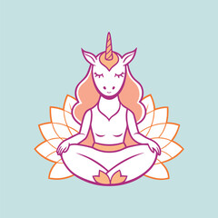 Unicorn Sitting in Lotus Pose Spiritual Line Art Meditation Design Minimal Clean Zen Yoga Animal Vector for Wellness Illustrations