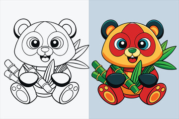 illustration of a panda chewing coloring page 