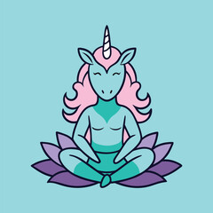 Unicorn Sitting in Lotus Pose Spiritual Line Art Meditation Design Minimal Clean Zen Yoga Animal Vector for Wellness Illustrations
