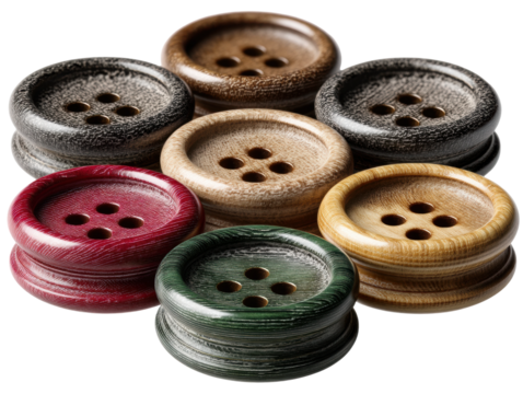 Crafting unique designs with colorful wooden buttons workspace isolated on transparent background