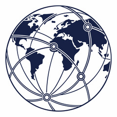 A single isolated flat vector-style icon of a globe with connection lines or nodes, representing worldwide communication or global network