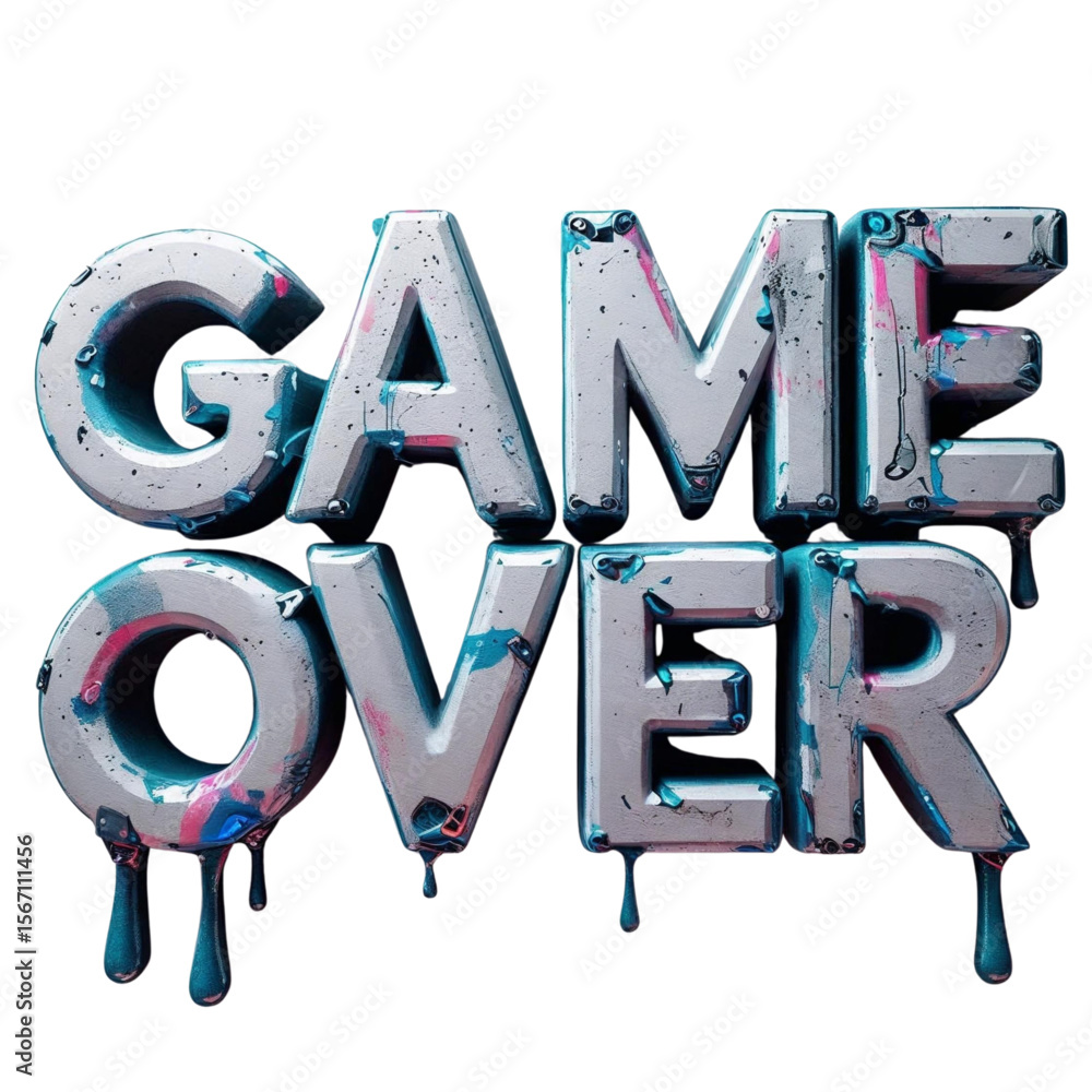 Poster explore the ultimate game over screen design with dripping paint and metallic textures for your proj