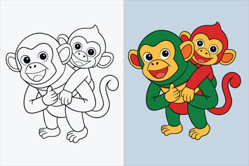 illustration of a  chimpanzee coloring page