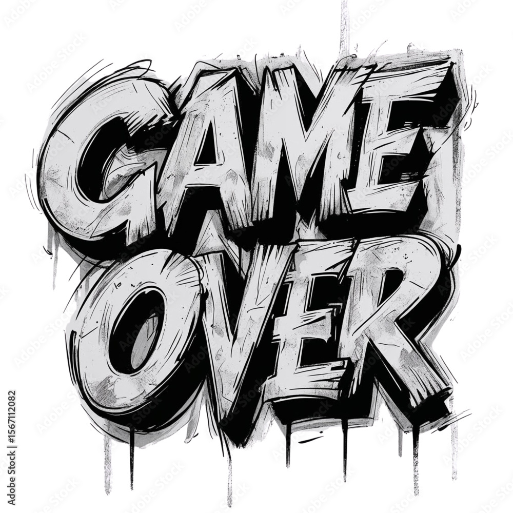 Poster illustration of game over message in graffiti style for gaming and esports related content with cool