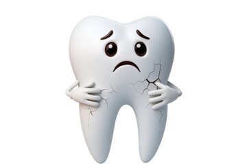 White cartoon molar displaying cracks and conveying sadness, illustrating dental health issues while highlighting the critical importance of maintaining proper oral hygiene practices