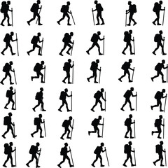 Hiking silhouettes backpackers trekking nature outdoors