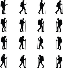 Hiking backpackers silhouettes trekking nature adventure