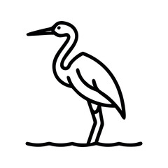 Obraz premium Black Line Art Heron Bird Wading in Water black and white