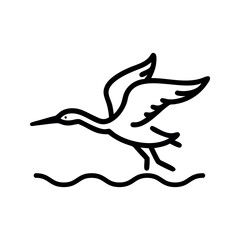 Black Line Art Bird Flying Over Water Waves bird in flight