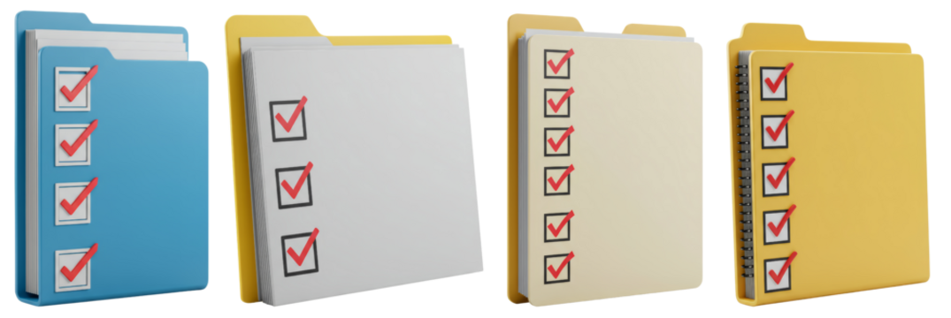 Colorful file folders with checkmarks on transparent background - Powered by Adobe