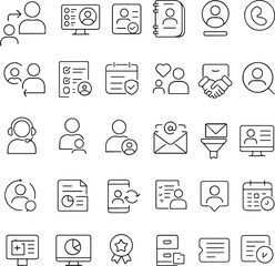 Fototapeta premium A collection of modern outline icons representing various business and personal management concepts including user profiles contacts and communication tools