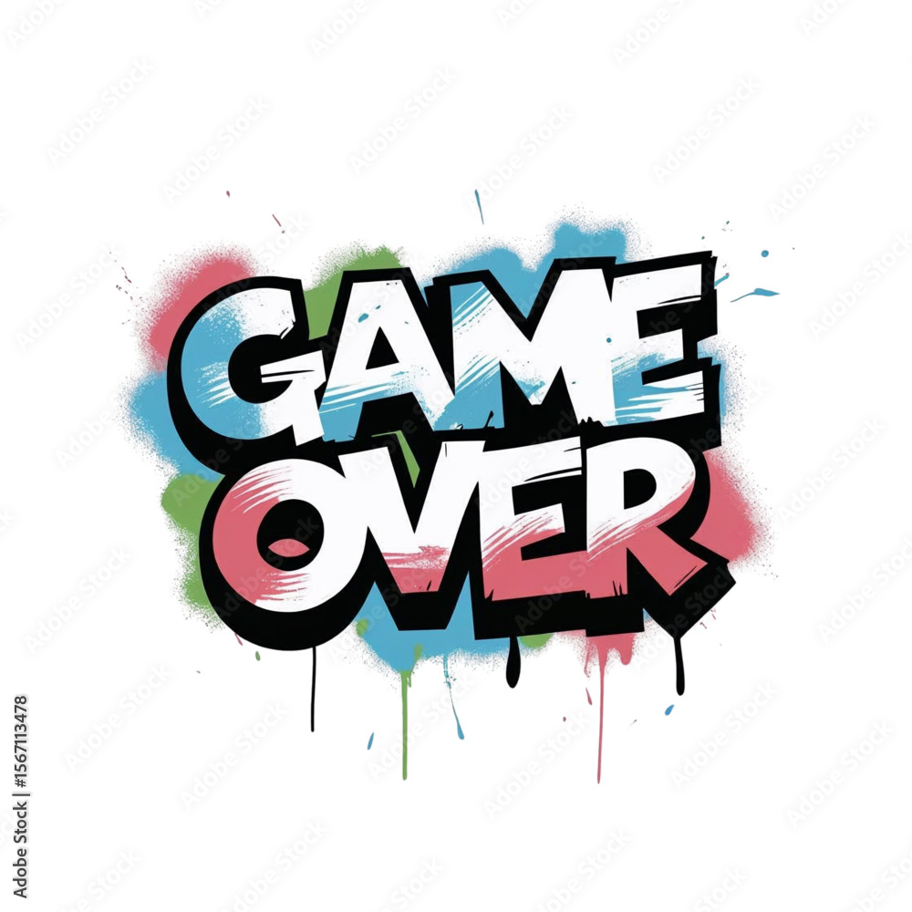 Poster retro arcade style game over screen with graffiti effect for gaming and esports events design elemen
