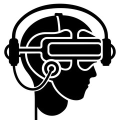 A silhouette of a man with headphone on white background 